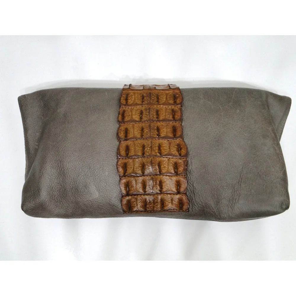 Moo Moo Designs Grey Bovine Leather &‎ Crocodile Hornback Oversized Clutch Bag